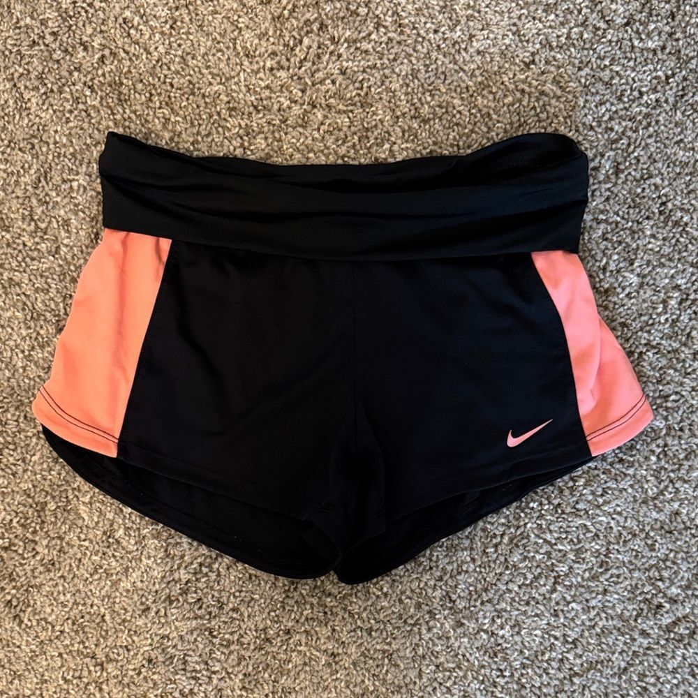 Nike Women's Black Athletic Shorts with Coral Side Panels